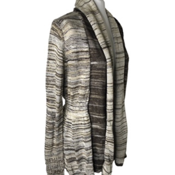 One A Elastic Waist Open Front Rolled Collar Horizontal Stripe Cardigan Size L - Picture 5 of 11